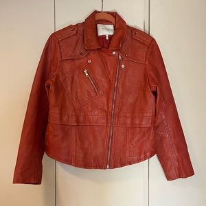 Maje Agres red leather motorcycle moto jacket, beautiful, size 40, US size S IMO